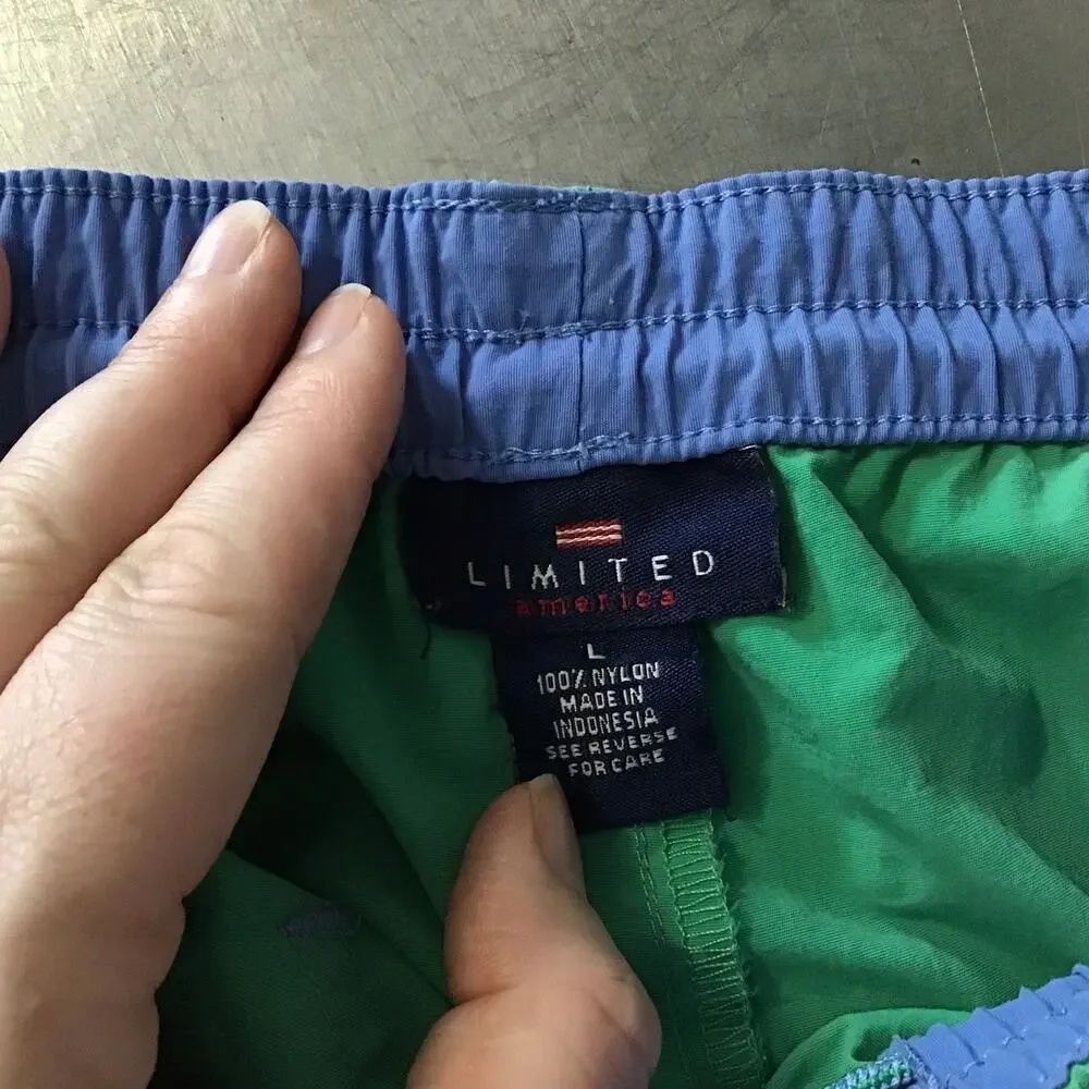 Vintage The Limited Nylon Green and Blue Adjustable Waist Shorts Large